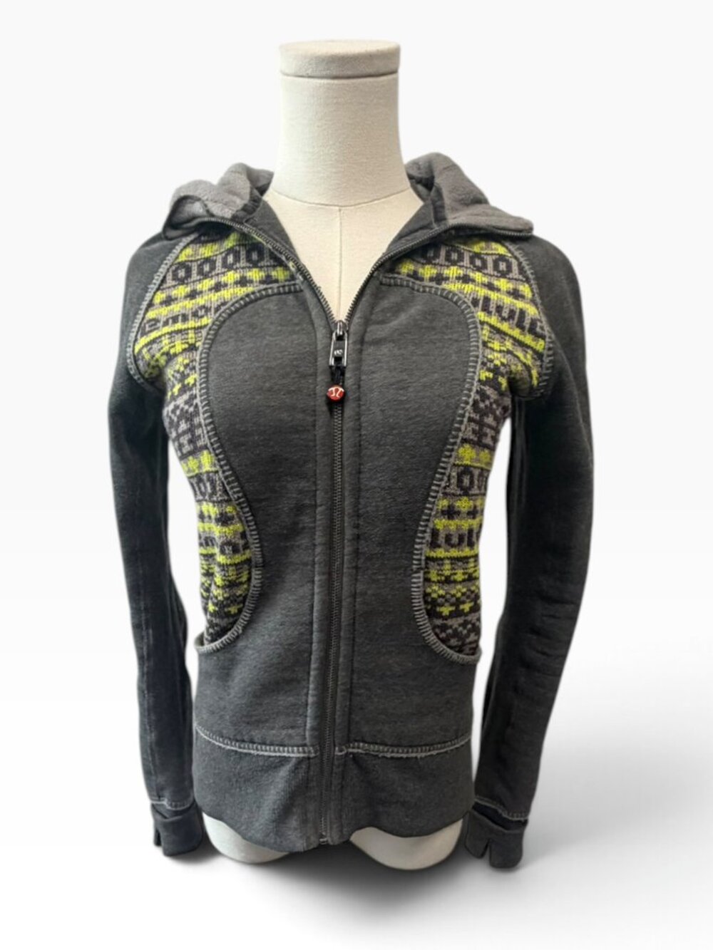 EUC Lululemon Rare Fair Isle Scuba Full Zip Hoodie Gray Lime 4